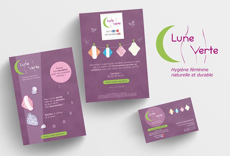 Carte de visite et flyer Lune Verte - Pascale Benedetto Infographie Développement Web Marseille